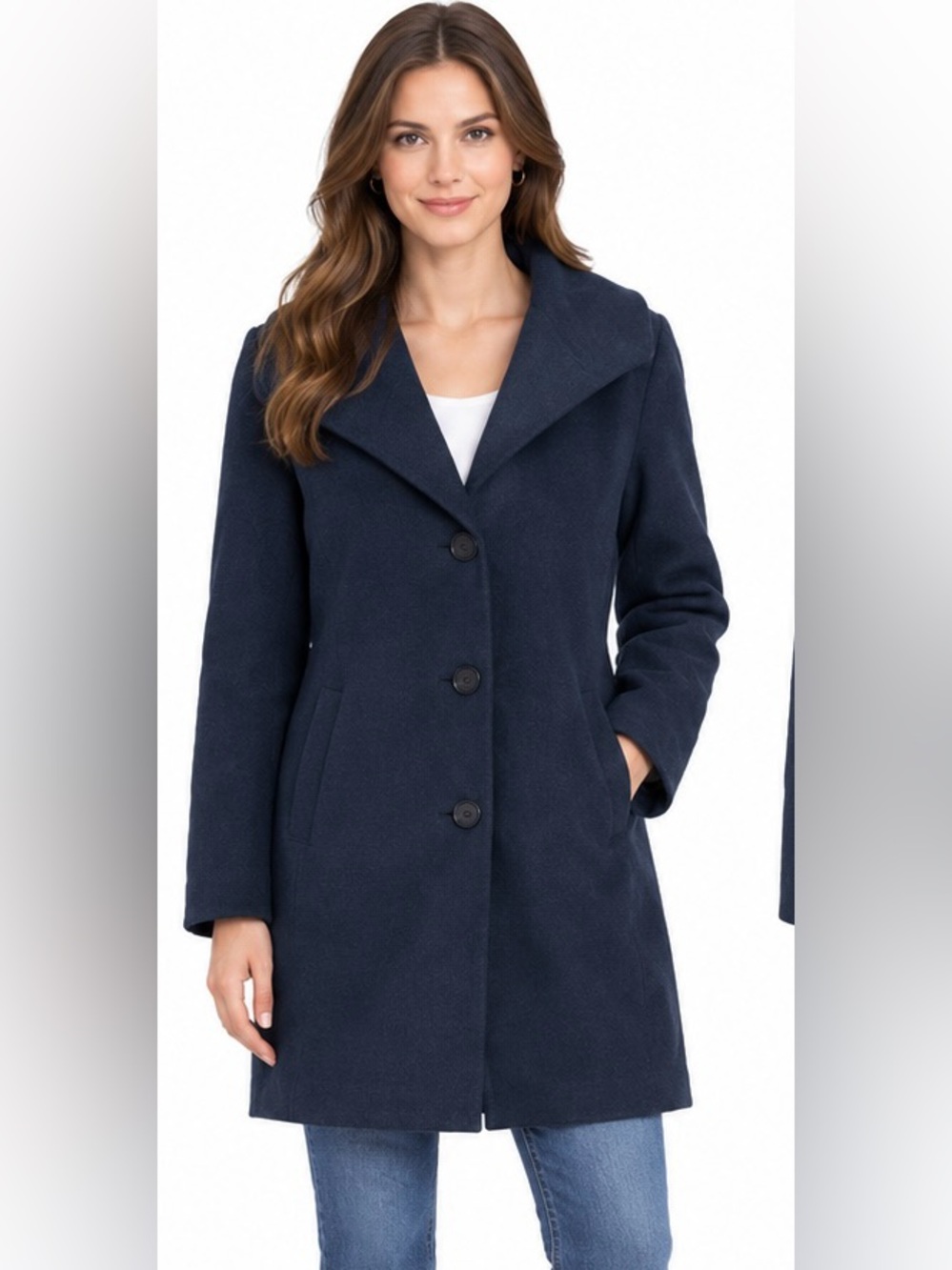 Ellen Tracy Navy Blue Angora & Wool Blend Mid Length Pea Coat Women's Sz 18W